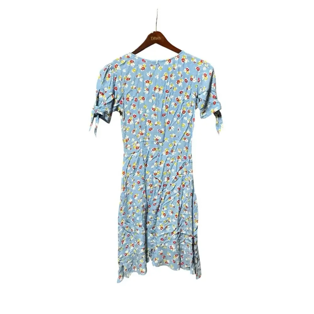Anthropologie Faithful The Brand SZ 2 Erin Ditzy Print Midi Dress Blue Cottage